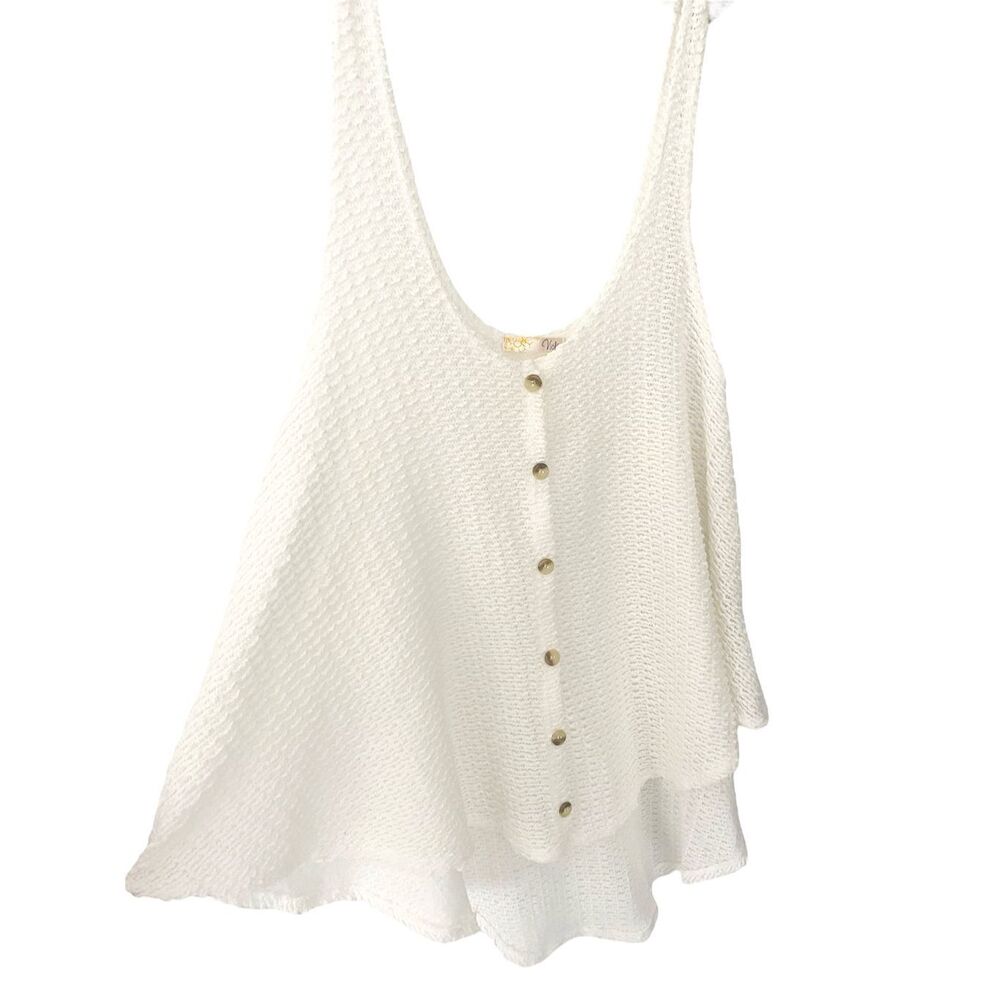 Viola White Knit Sleeveless Deep Scoop Neck Top Button Front Sz M